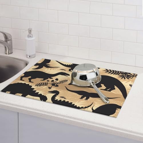 Abtropfmatten für Küchentheke, super saugfähig, wendbar, Mikrofaser, Küchenarbeitsplattenschutz, Dinosaurier-Silhouette, Abtropfmatte, 45,7 x 61 cm Abtropfmatten für Küchentheke, super saugfähig, wendbar, Mikrofaser, Küchenarbeitsplattenschutz, Dinosaurier-Silhouette, Abtropfmatte, 45,7 x 61 cm von KLLTYHMU