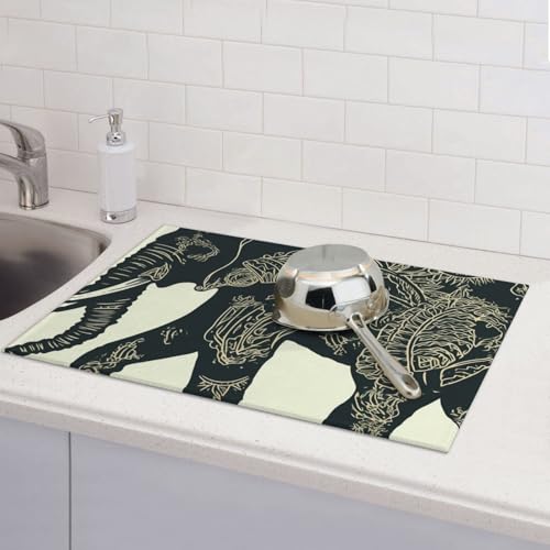 Abtropfmatten für Küchentheke, super saugfähig, wendbar, Mikrofaser, Küchenarbeitsplattenschutz, Elefantengeschirr, Abtropfmatte, 45,7 x 61 cm von KLLTYHMU