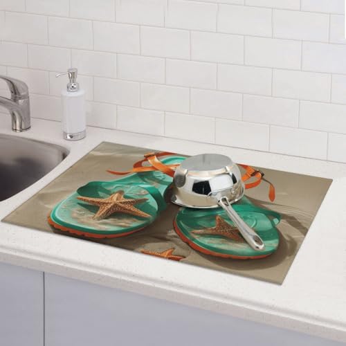 Abtropfmatten für Küchentheke, super saugfähig, wendbar, Mikrofaser, Küchenarbeitsplattenschutz, Flip-Flops auf einem Sandstrand, Abtropfmatte, 45,7 x 61 cm Abtropfmatten für Küchentheke, super saugfähig, wendbar, Mikrofaser, Küchenarbeitsplattenschutz, Flip-Flops auf einem Sandstrand, Abtropfmatte, 45,7 x 61 cm von KLLTYHMU