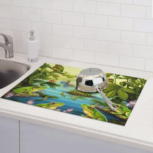 Abtropfmatten für Küchentheke, super saugfähig, wendbar, Mikrofaser, Küchenarbeitsplattenschutz, Frösche, singende Gerichte, Abtropfmatte, 45,7 x 61 cm Abtropfmatten für Küchentheke, super saugfähig, wendbar, Mikrofaser, Küchenarbeitsplattenschutz, Frösche, singende Gerichte, Abtropfmatte, 45,7 x 61 cm von KLLTYHMU