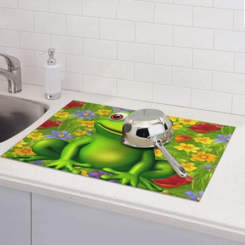 Abtropfmatten für Küchentheke, super saugfähig, wendbar, Mikrofaser, Küchenarbeitsplattenschutz, Froschgeschirr, Abtropfmatte, 45,7 x 61 cm Abtropfmatten für Küchentheke, super saugfähig, wendbar, Mikrofaser, Küchenarbeitsplattenschutz, Froschgeschirr, Abtropfmatte, 45,7 x 61 cm von KLLTYHMU