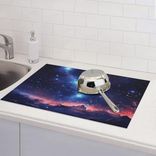 Abtropfmatten für Küchentheke, super saugfähig, wendbar, Mikrofaser, Küchenarbeitsplattenschutz, Galaxie-Nachtgeschirr, Abtropfmatte, 45,7 x 61 cm von KLLTYHMU