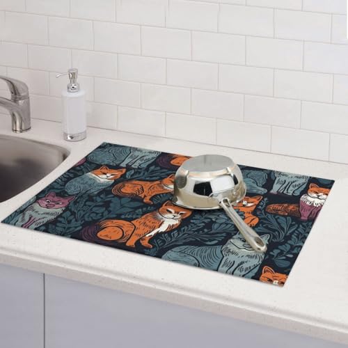 Abtropfmatten für Küchentheke, super saugfähig, wendbar, Mikrofaser, Küchenarbeitsplattenschutz, Katzendruck, Abtropfmatte, 45,7 x 61 cm Abtropfmatten für Küchentheke, super saugfähig, wendbar, Mikrofaser, Küchenarbeitsplattenschutz, Katzendruck, Abtropfmatte, 45,7 x 61 cm von KLLTYHMU