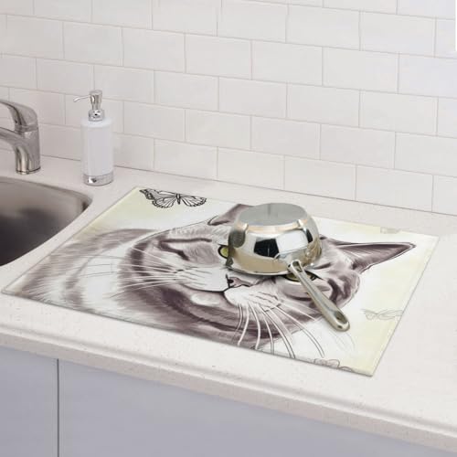 Abtropfmatten für Küchentheke, super saugfähig, wendbar, Mikrofaser, Küchenarbeitsplattenschutz, Katzengeschirr, Abtropfmatte, 45,7 x 61 cm Abtropfmatten für Küchentheke, super saugfähig, wendbar, Mikrofaser, Küchenarbeitsplattenschutz, Katzengeschirr, Abtropfmatte, 45,7 x 61 cm von KLLTYHMU