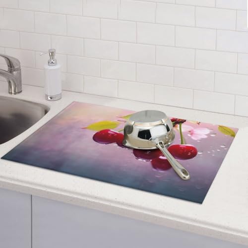 Abtropfmatten für Küchentheke, super saugfähig, wendbar, Mikrofaser, Küchenarbeitsplattenschutz, Kirschgeschirr, Abtropfmatte, 45,7 x 61 cm von KLLTYHMU
