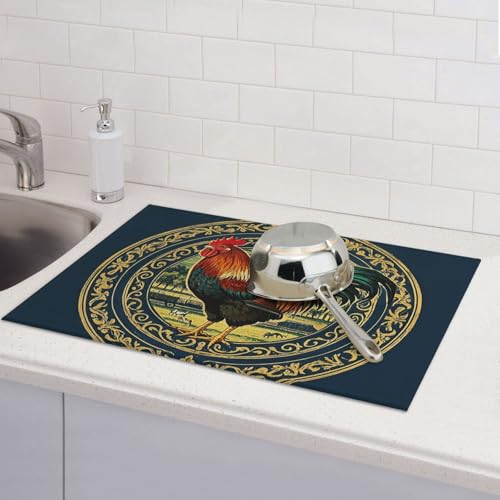 Abtropfmatten für Küchentheke, super saugfähig, wendbar, Mikrofaser, Küchenarbeitsplattenschutz, Landhausstil, Bauernhoftiere, Geschirr, Abtropfmatte, 45,7 x 61 cm von KLLTYHMU