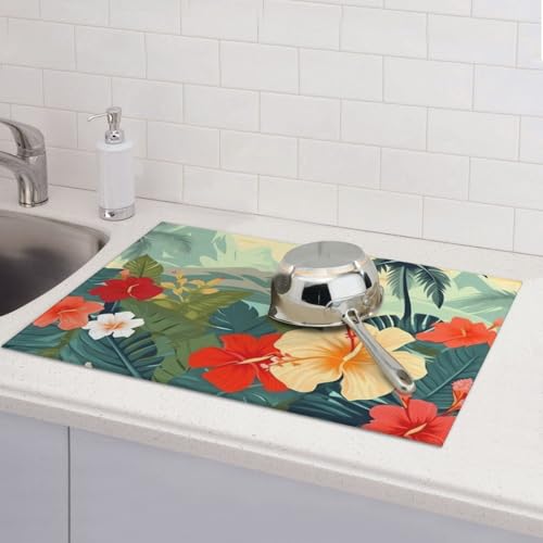 Abtropfmatten für Küchentheke, super saugfähig, wendbar, Mikrofaser, Küchenarbeitsplattenschutz, Sommer, hawaiianische Gerichte, Abtropfmatte, 45,7 x 61 cm Abtropfmatten für Küchentheke, super saugfähig, wendbar, Mikrofaser, Küchenarbeitsplattenschutz, Sommer, hawaiianische Gerichte, Abtropfmatte, 45,7 x 61 cm von KLLTYHMU