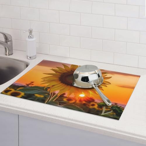 Abtropfmatten für Küchentheke, super saugfähig, wendbar, Mikrofaser, Küchenarbeitsplattenschutz, Sonnenblume mit Sonnenuntergang, Abtropfmatte, 45,7 x 61 cm Abtropfmatten für Küchentheke, super saugfähig, wendbar, Mikrofaser, Küchenarbeitsplattenschutz, Sonnenblume mit Sonnenuntergang, Abtropfmatte, 45,7 x 61 cm von KLLTYHMU