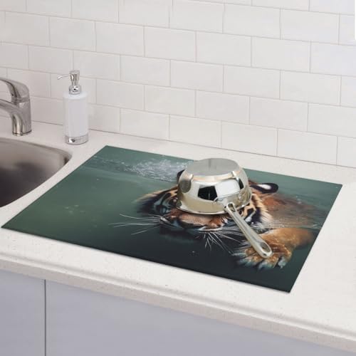 Abtropfmatten für Küchentheke, super saugfähig, wendbar, Mikrofaser, Küchenarbeitsplattenschutz, Tiger, Schwimmgeschirr, Abtropfmatte, 45,7 x 61 cm Abtropfmatten für Küchentheke, super saugfähig, wendbar, Mikrofaser, Küchenarbeitsplattenschutz, Tiger, Schwimmgeschirr, Abtropfmatte, 45,7 x 61 cm von KLLTYHMU