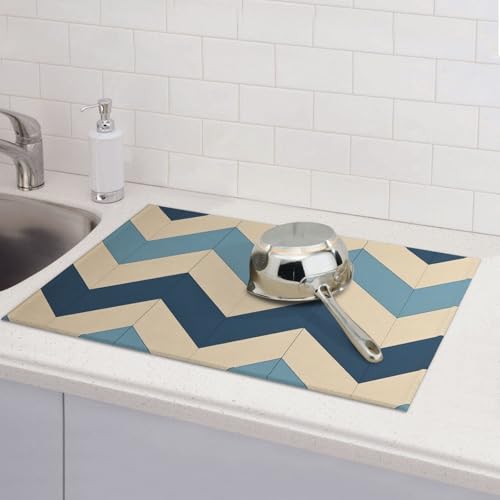Abtropfmatten für Küchentheke, super saugfähig, wendbar, Mikrofaser, Küchenarbeitsplattenschutz, blau, beige, gestreift, 45,7 x 61 cm Abtropfmatten für Küchentheke, super saugfähig, wendbar, Mikrofaser, Küchenarbeitsplattenschutz, blau, beige, gestreift, 45,7 x 61 cm von KLLTYHMU