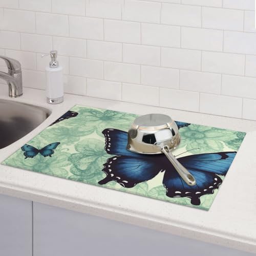 Abtropfmatten für Küchentheke, super saugfähig, wendbar, Mikrofaser, Küchenarbeitsplattenschutz, blaues Schmetterlingsmuster, Abtropfmatte, 45,7 x 61 cm Abtropfmatten für Küchentheke, super saugfähig, wendbar, Mikrofaser, Küchenarbeitsplattenschutz, blaues Schmetterlingsmuster, Abtropfmatte, 45,7 x 61 cm von KLLTYHMU