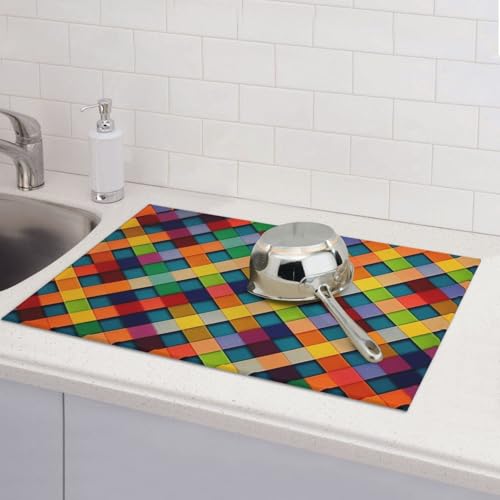 Abtropfmatten für Küchentheke, super saugfähig, wendbar, Mikrofaser, Küchenarbeitsplattenschutz, bunt, kariert, 45,7 x 61 cm Abtropfmatten für Küchentheke, super saugfähig, wendbar, Mikrofaser, Küchenarbeitsplattenschutz, bunt, kariert, 45,7 x 61 cm von KLLTYHMU
