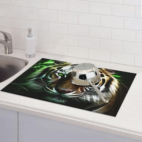Abtropfmatten für Küchentheke, super saugfähig, wendbar, Mikrofaser, Küchenarbeitsplattenschutz, grünäugiger Tiger, Abtropfmatte, 45,7 x 61 cm Abtropfmatten für Küchentheke, super saugfähig, wendbar, Mikrofaser, Küchenarbeitsplattenschutz, grünäugiger Tiger, Abtropfmatte, 45,7 x 61 cm von KLLTYHMU