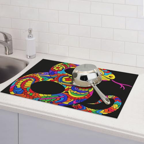 Abtropfmatten für Küchentheke, super saugfähig, wendbar, Mikrofaser, Küchenarbeitsplattenschutz, kulturelle Muster, bunte Kunst, abstrakte Schlangengeschirr, Abtropfmatte, 45,7 x 61 cm Abtropfmatten für Küchentheke, super saugfähig, wendbar, Mikrofaser, Küchenarbeitsplattenschutz, kulturelle Muster, bunte Kunst, abstrakte Schlangengeschirr, Abtropfmatte, 45,7 x 61 cm von KLLTYHMU