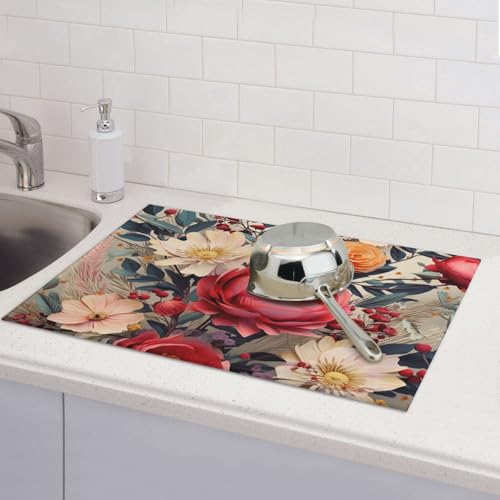 Abtropfmatten für Küchentheke, super saugfähig, wendbar, Mikrofaser, Küchenarbeitsplattenschutz, moderne Blumengeschirr, 45,7 x 61 cm Abtropfmatten für Küchentheke, super saugfähig, wendbar, Mikrofaser, Küchenarbeitsplattenschutz, moderne Blumengeschirr, 45,7 x 61 cm von KLLTYHMU
