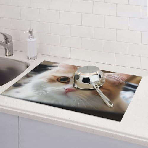 Abtropfmatten für Küchentheke, super saugfähig, wendbar, Mikrofaser, Küchenarbeitsplattenschutz, niedliche Katzengeschirr, Abtropfmatte, 45,7 x 61 cm von KLLTYHMU