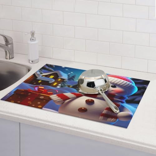 Abtropfmatten für Küchentheke, super saugfähig, wendbar, Mikrofaser, Küchenarbeitsplattenschutz, niedlicher Schneemann, Abtropfmatte, 45,7 x 61 cm Abtropfmatten für Küchentheke, super saugfähig, wendbar, Mikrofaser, Küchenarbeitsplattenschutz, niedlicher Schneemann, Abtropfmatte, 45,7 x 61 cm von KLLTYHMU