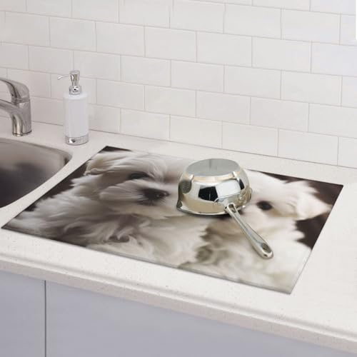 Abtropfmatten für Küchentheke, super saugfähig, wendbar, Mikrofaser, Küchenarbeitsplattenschutz, niedliches Malteser-Welpengeschirr, 45,7 x 61 cm Abtropfmatten für Küchentheke, super saugfähig, wendbar, Mikrofaser, Küchenarbeitsplattenschutz, niedliches Malteser-Welpengeschirr, 45,7 x 61 cm von KLLTYHMU