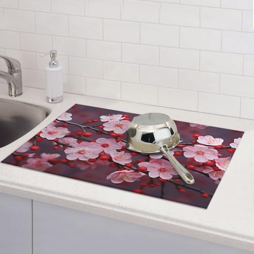 Abtropfmatten für Küchentheke, super saugfähig, wendbar, Mikrofaser, Küchenarbeitsplattenschutz, rosa Pflaumenblüten, Abtropfmatte, 45,7 x 61 cm Abtropfmatten für Küchentheke, super saugfähig, wendbar, Mikrofaser, Küchenarbeitsplattenschutz, rosa Pflaumenblüten, Abtropfmatte, 45,7 x 61 cm von KLLTYHMU