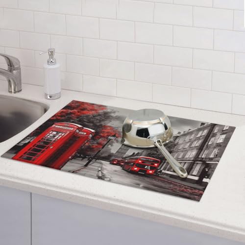 Abtropfmatten für Küchentheke, super saugfähig, wendbar, Mikrofaser, Küchenarbeitsplattenschutz, rot, Londoner Straßengeschirr, 45,7 x 61 cm Abtropfmatten für Küchentheke, super saugfähig, wendbar, Mikrofaser, Küchenarbeitsplattenschutz, rot, Londoner Straßengeschirr, 45,7 x 61 cm von KLLTYHMU