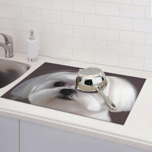 Abtropfmatten für Küchentheke, super saugfähig, wendbar, Mikrofaser, Küchenarbeitsplattenschutz, schöne Malteser-Hundegeschirr-Trockenunterlage, 45,7 x 61 cm von KLLTYHMU