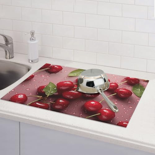 Abtropfmatten für Küchentheke, super saugfähig, wendbar, Mikrofaser, Küchenarbeitsplattenschutz, schöne rote Kirsche, Abtropfmatte, 45,7 x 61 cm Abtropfmatten für Küchentheke, super saugfähig, wendbar, Mikrofaser, Küchenarbeitsplattenschutz, schöne rote Kirsche, Abtropfmatte, 45,7 x 61 cm von KLLTYHMU