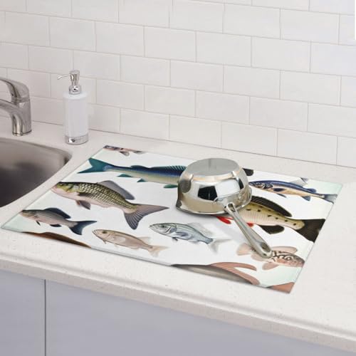 Abtropfmatten für Küchentheke, super saugfähig, wendbar, Mikrofaser, Küchenarbeitsplattenschutz, verschiedene Fischgerichte, Abtropfmatte, 45,7 x 61 cm von KLLTYHMU