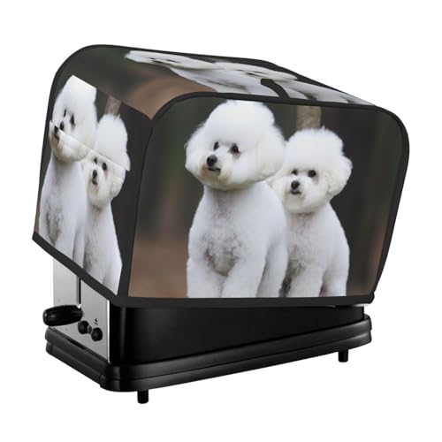 Bichon Frisé-Toaster-Abdeckung, 2 Scheiben, Brotmaschinen-Abdeckungen, gesteppter Toaster, Staubschutz, Universalgröße, Küchen-Abdeckung für kleine Geräte mit Tragegriff oben von KLLTYHMU