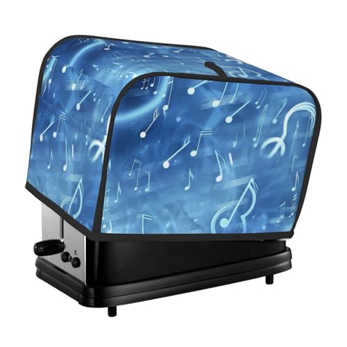 Blaue Toaster-Abdeckung mit Musiknoten, 2 Scheiben, Doppelscheiben-Brotmaschinen-Abdeckungen, gesteppter Toaster-Staubschutz, Universalgröße, Küchen-Abdeckung für kleine Geräte mit Tragegriff oben von KLLTYHMU