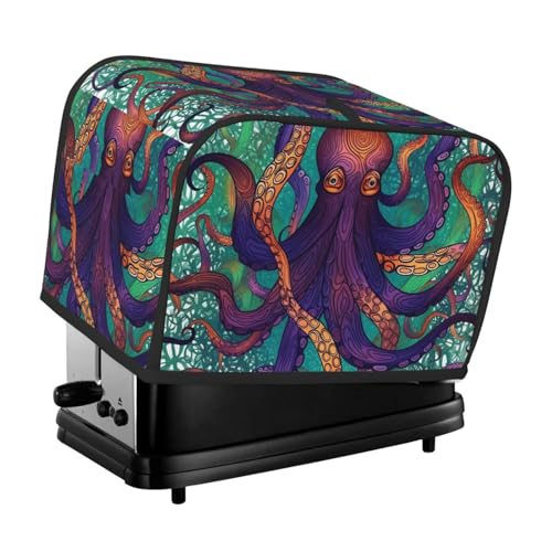 Bunte Oktopus-Toaster-Abdeckung für 2 Scheiben, zwei Scheiben, Brotmaschinen-Abdeckungen, gesteppter Toaster, Staubschutz, Universalgröße, Küche, kleine Geräteabdeckung mit Tragegriff oben von KLLTYHMU