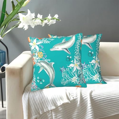 Dekorativer Kissenbezug mit Delfinen, Blumen, Seestern, Koralle, Muscheln, für den Außenbereich, gemütlicher Bauernhaus-Kissenbezug mit verstecktem Reißverschluss, für Sofa, Couch, Schlafzimmer Dekorativer Kissenbezug mit Delfinen, Blumen, Seestern, Koralle, Muscheln, für den Außenbereich, gemütlicher Bauernhaus-Kissenbezug mit verstecktem Reißverschluss, für Sofa, Couch, Schlafzimmer von KLLTYHMU
