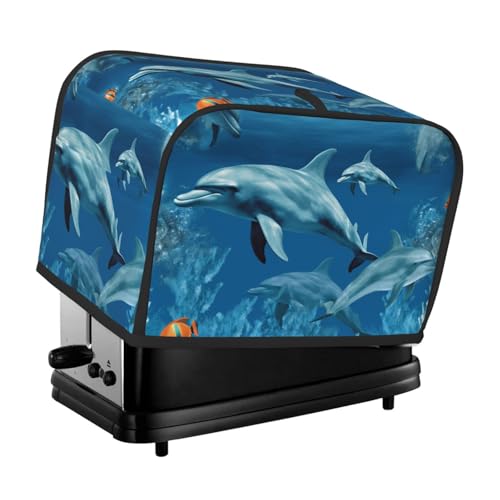 Delfin-blaue Toaster-Abdeckung, 2 Scheiben, Brotmaschinen-Abdeckungen, gesteppte Toaster-Abdeckung, Universalgröße, Küchen-Abdeckung für kleine Geräte mit Tragegriff oben von KLLTYHMU