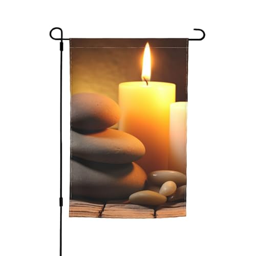 Gartenflagge, 30,5 x 45,7 cm, doppelseitig, für Frühling und Sommer, Willkommensgarten, Kerzen und Stein, Outdoor-Dekoration, Banner, Hofflagge, saisonales Urlaubsbanner für den Außenbereich von KLLTYHMU
