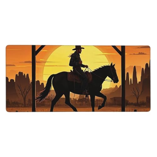 Großes Gaming-Mauspad, 40,6 x 90,2 cm, rutschfestes, verlängertes XXL-Mauspad, lange Schreibtischunterlage mit genähten Kanten, für Tastatur, Heimbüro, Gaming, Arbeit, Cowboy, Reiten, Ranch, Wüste von KLLTYHMU