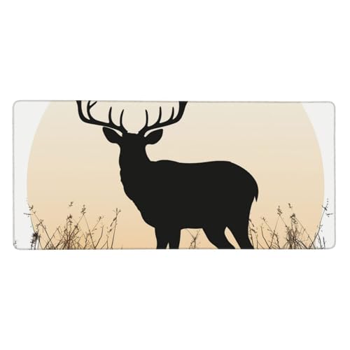 Großes Gaming-Mauspad, 40,6 x 90,2 cm, rutschfestes, verlängertes XXL-Mauspad, lange Schreibtischunterlage mit genähten Kanten, für Tastatur, Heimbüro, Gaming, Arbeit, Hirsch-Silhouette, große von KLLTYHMU
