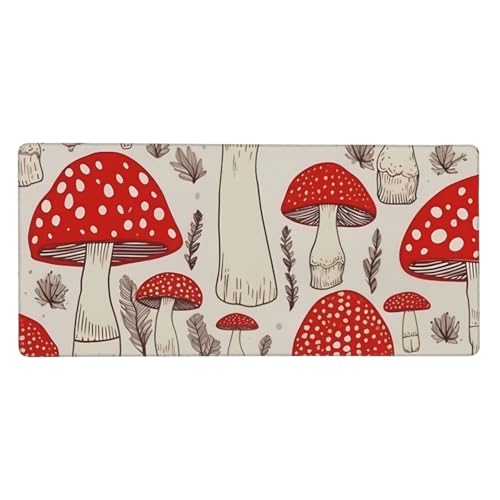 Großes Gaming-Mauspad, 40,6 x 90,2 cm, rutschfestes, verlängertes XXL-Mauspad, lange Schreibtischunterlage mit genähten Kanten, für Tastatur, Heimbüro, Gaming, Arbeit, Rot, Weiß, Pilz, große von KLLTYHMU