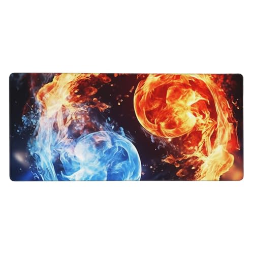 Großes Gaming-Mauspad, 40,6 x 90,2 cm, rutschfestes, verlängertes XXL-Mauspad, lange Schreibtischunterlage mit genähten Kanten, für Tastatur, Heimbüro, Gaming, Arbeit, Wasser und Feuer, große Großes Gaming-Mauspad, 40,6 x 90,2 cm, rutschfestes, verlängertes XXL-Mauspad, lange Schreibtischunterlage mit genähten Kanten, für Tastatur, Heimbüro, Gaming, Arbeit, Wasser und Feuer, große von KLLTYHMU