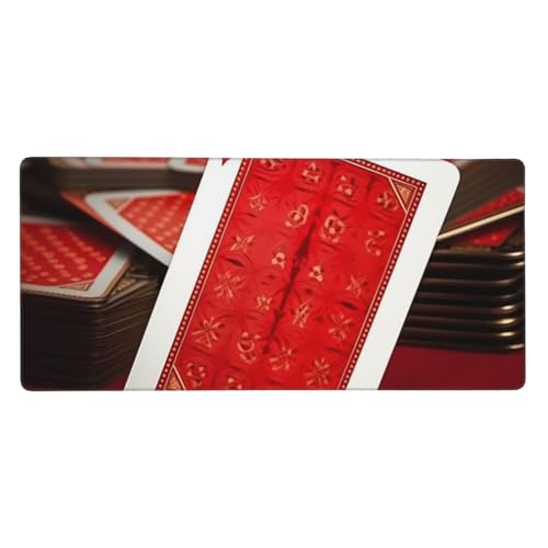 Großes Gaming-Mauspad, 40,6 x 90,2 cm, rutschfestes, verlängertes XXL-Mauspad, lange Schreibtischunterlage mit genähten Kanten, für Tastatur, Heimbüro, Gaming, Arbeit, roter Hintergrund, Spielkarten Großes Gaming-Mauspad, 40,6 x 90,2 cm, rutschfestes, verlängertes XXL-Mauspad, lange Schreibtischunterlage mit genähten Kanten, für Tastatur, Heimbüro, Gaming, Arbeit, roter Hintergrund, Spielkarten von KLLTYHMU