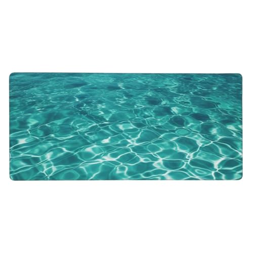 Großes Gaming-Mauspad, 40,6 x 90,2 cm, rutschfestes, verlängertes XXL-Mauspad, lange Schreibtischunterlage mit genähten Kanten, für Tastatur, Zuhause, Büro, Gaming, Arbeit, Blau, Aqua, Pool, Wasser von KLLTYHMU