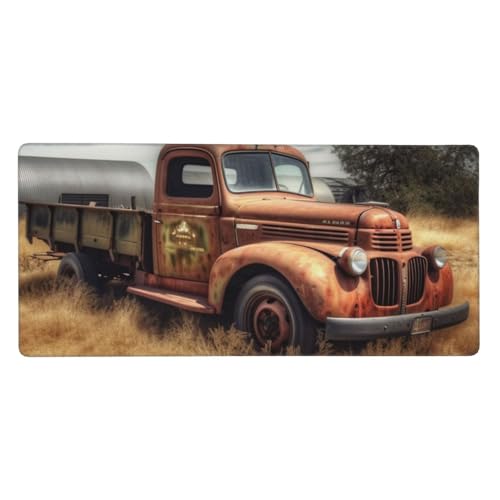 Großes Gaming-Mauspad, 40,6 x 90,2 cm, rutschfestes, verlängertes XXL-Mauspad, lange Schreibtischunterlage mit genähten Kanten, für Tastatur, Zuhause, Büro, Gaming, Arbeit, alter LKW, Auto, große von KLLTYHMU