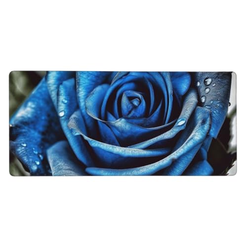 Großes Gaming-Mauspad, 40,6 x 90,2 cm, rutschfestes, verlängertes XXL-Mauspad, lange Schreibtischunterlage mit genähten Kanten, für Tastatur, Zuhause, Büro, Gaming, Arbeit, blaue Rose, große Großes Gaming-Mauspad, 40,6 x 90,2 cm, rutschfestes, verlängertes XXL-Mauspad, lange Schreibtischunterlage mit genähten Kanten, für Tastatur, Zuhause, Büro, Gaming, Arbeit, blaue Rose, große von KLLTYHMU