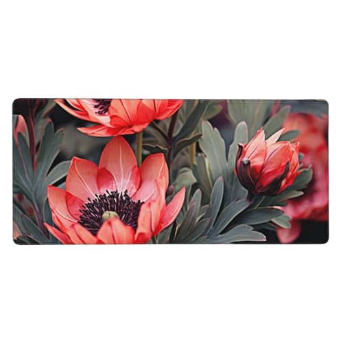 Großes Gaming-Mauspad, 40,6 x 90,2 cm, rutschfestes, verlängertes XXL-Mauspad, lange Schreibtischunterlage mit genähten Kanten, für Tastatur, Zuhause, Büro, Gaming, Arbeit, rote Blumen, große von KLLTYHMU