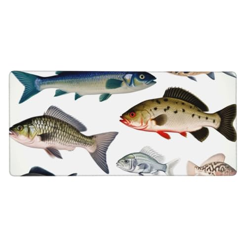 Großes Gaming-Mauspad, 40,6 x 90,2 cm, rutschfestes, verlängertes XXL-Mauspad, lange Schreibtischunterlage mit genähten Kanten, für Tastatur, Zuhause, Büro, Gaming, Arbeit, verschiedene Fische, große von KLLTYHMU