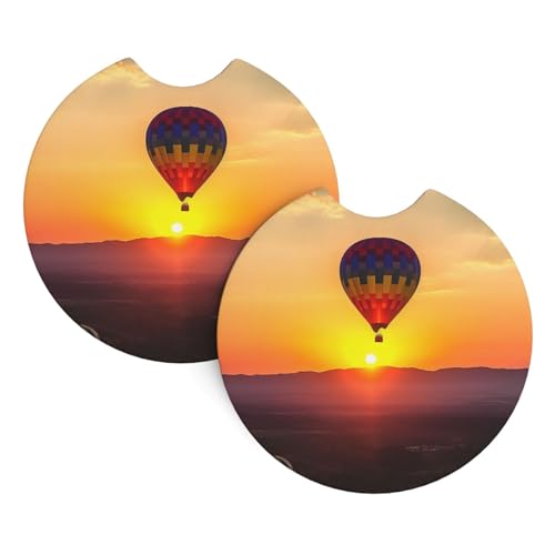 Heißluftballon Sonnenuntergang 2 Stück Auto Becherhalter Untersetzer 2,7 Zoll Rutschfester Einsatz Auto Untersetzer mit Fingerkerbe Saugfähige Getränkeuntersetzer Auto Cup Mat Auto Innenraum Zubehör von KLLTYHMU