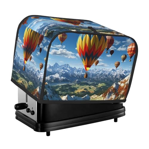 Heißluftballon-Toaster-Abdeckung, 2 Scheiben, Doppelscheiben-Brotmaschinen-Abdeckungen, gesteppter Toaster, Staubschutz, Universalgröße, Küche, kleine Geräteabdeckung mit Tragegriff oben von KLLTYHMU