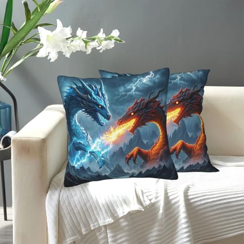 KLLTYHMU Dekorativer Kissenbezug mit Eisdrache und Feuerdrache, für den Außenbereich, gemütlicher Bauernhaus-Kissenbezug mit verstecktem Reißverschluss, für Sofa, Couch, Schlafzimmer, Heimdekoration von KLLTYHMU