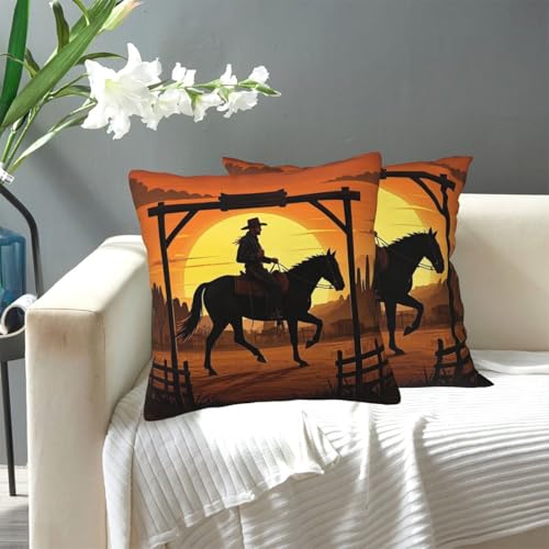 KLLTYHMU Kissenbezug mit Cowboy-Reiten, Wüste, modern, dekorativ, für draußen, gemütlicher Bauernhaus-Kissenbezug mit verstecktem Reißverschluss, für Sofa, Couch, Schlafzimmer, Heimdekoration, 45,7 x von KLLTYHMU