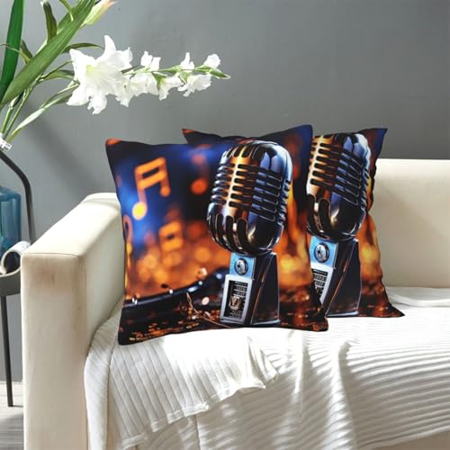 KLLTYHMU Kissenbezug mit Mikrofon mit Musiknoten, modern, dekorativ, für den Außenbereich, gemütlicher Bauernhaus-Kissenbezug mit verstecktem Reißverschluss, für Sofa, Couch, Schlafzimmer KLLTYHMU Kissenbezug mit Mikrofon mit Musiknoten, modern, dekorativ, für den Außenbereich, gemütlicher Bauernhaus-Kissenbezug mit verstecktem Reißverschluss, für Sofa, Couch, Schlafzimmer von KLLTYHMU