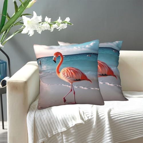 KLLTYHMU Moderner dekorativer Kissenbezug mit Flamingo am Strand, gemütlicher Bauernhaus-Kissenbezug mit verstecktem Reißverschluss, für Sofa, Couch, Schlafzimmer, Heimdekoration, 50,8 x 50,8 cm von KLLTYHMU