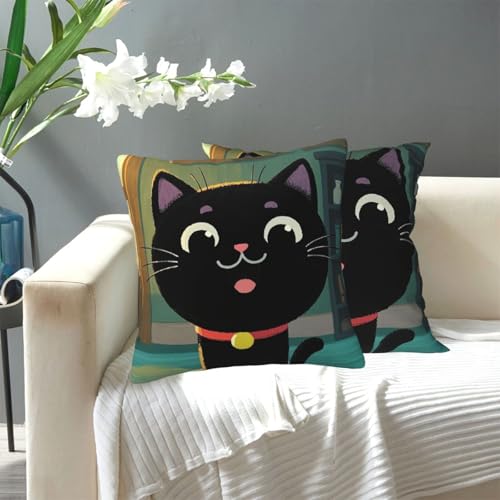 KLLTYHMU Niedliche Cartoon-Katzen-Überwurf-Kissenbezüge, modern, dekorativ, für den Außenbereich, gemütlicher Bauernhaus-Kissenbezug mit verstecktem Reißverschluss, für Sofa, Couch, Schlafzimmer von KLLTYHMU
